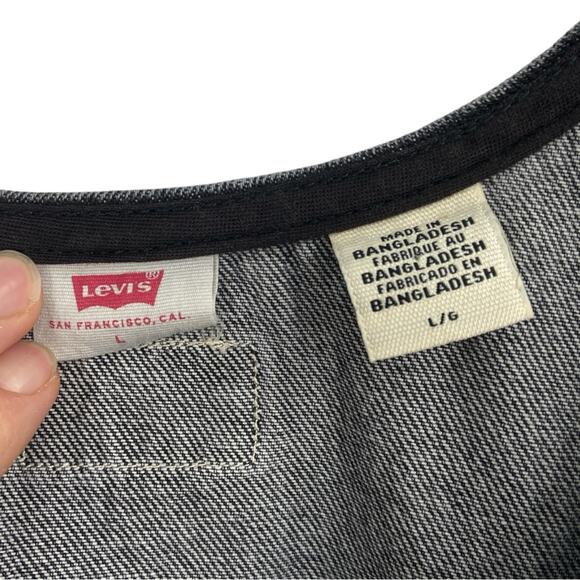 Levi’s Tuli front button closure denim mini dress scoop neck black/gray - Picture 5 of 9